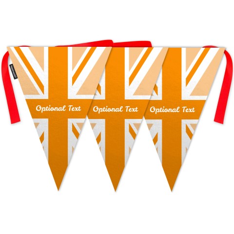 - 5 Metres with 12 Triangle Flags (28cm) with Orange Union Jack Design Mock Suede Polyester Fabric