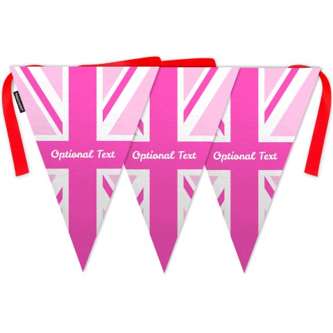 - 5 Metres with 12 Triangle Flags (28cm) with Pink Union Jack Design Mock Suede Polyester Fabric