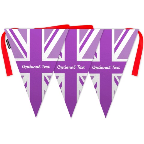 - 5 Metres with 12 Triangle Flags (28cm) with Purple Union Jack design Mock Suede Polyester Fabric