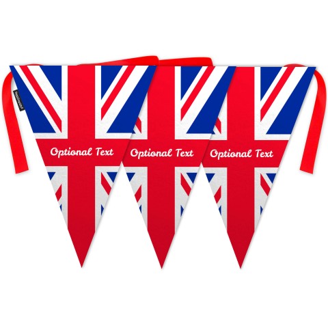 - 5 Metres with 12 Triangle Flags (28cm) with Red, White and Blue Union Jack Design Mock Suede Polyester Fabric