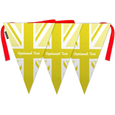 - 5 Metres with 12 Triangle Flags (28cm) with Yellow Union Jack Design Mock Suede Polyester Fabric
