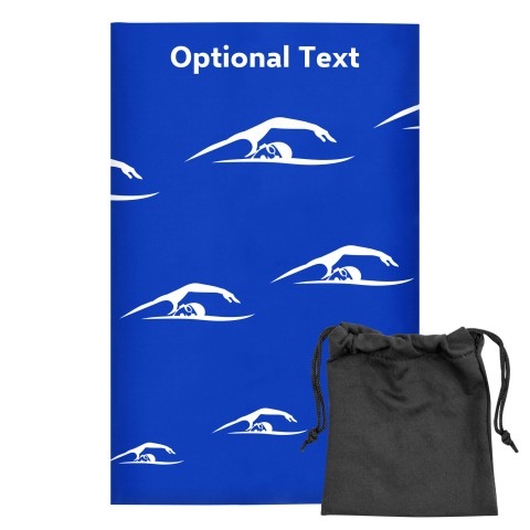 Regular (38cm x 25cm) (Swimming Icon) - Royal Blue - Stretch Polyester (Personalised with Text) with Small Black Storage Pouch