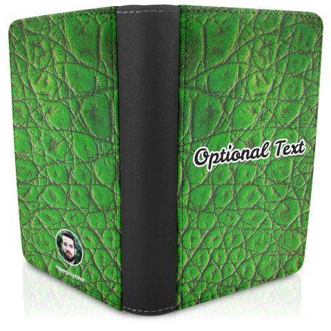 (UK Standard 21cm) - Crocodile Leather Design Bright Green (Optional Personalised Gift Text)