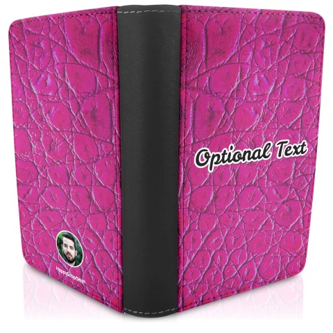 (UK Standard 21cm) - Crocodile Leather Design Fuchsia Pink (Optional Personalised Gift Text)