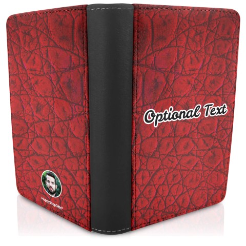 (UK Standard 21cm) - Crocodile Leather Design Red (Optional Personalised Gift Text)