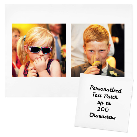 - White Mock Suede Polyester Fabric 2 Photos (25cm x 25cm) (Personalised with Text) + Personalised Text Patch