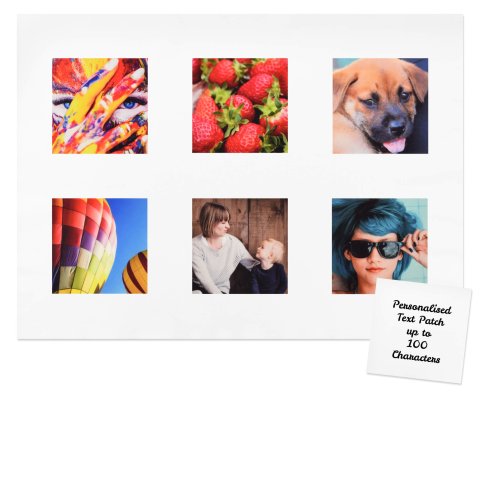 - White Mock Suede Polyester Fabric 6 Photos (12.5cm x 12.5cm) (Personalised with Text) + Personalised Text Patch