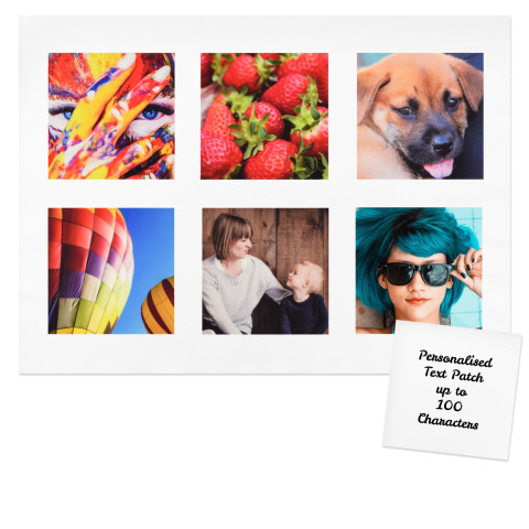 - White Mock Suede Polyester Fabric 6 Photos (15cm x 15cm) (Personalised with Text) + Personalised Text Patch
