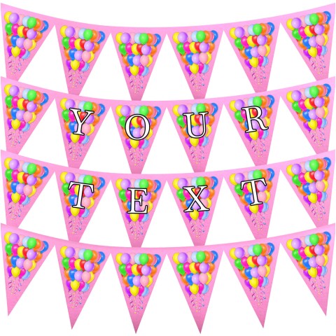 - 3 Metres with 24 Triangle Flags (20cm) with Balloons Design Baby Pink Mock Suede Polyester Fabric (Optional Personalised Gift Text)