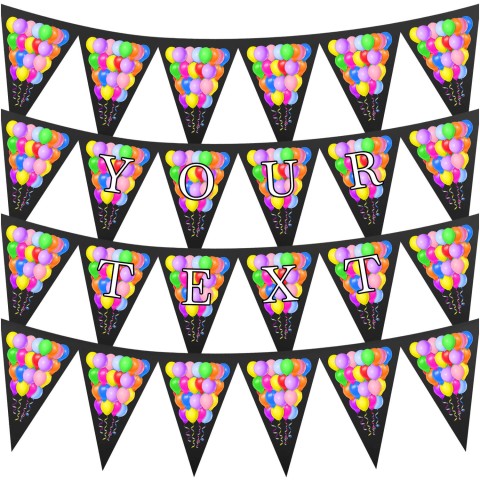 - 3 Metres with 24 Triangle Flags (20cm) with Balloons Design Black Mock Suede Polyester Fabric (Optional Personalised Gift Text)