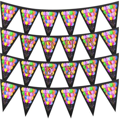 - 3 Metres with 24 Triangle Flags (20cm) with Balloons Design Black & Gold Mock Suede Polyester Fabric (Optional Personalised Gift Text)