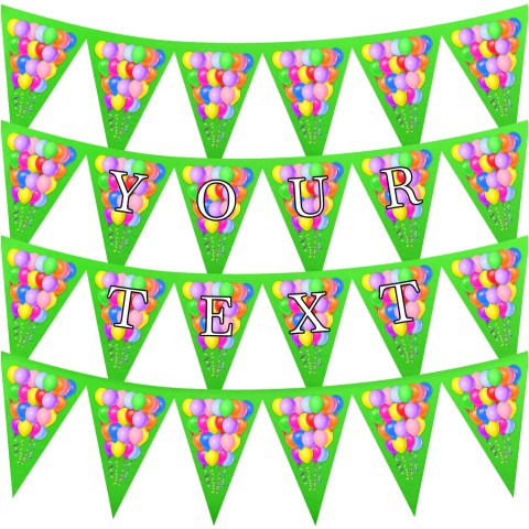 - 3 Metres with 24 Triangle Flags (20cm) with Balloons Design Bright Green Mock Suede Polyester Fabric (Optional Personalised Gift Text)