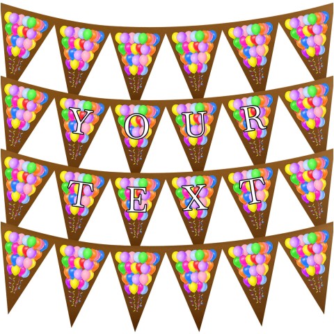 - 3 Metres with 24 Triangle Flags (20cm) with Balloons Design Brown Mock Suede Polyester Fabric (Optional Personalised Gift Text)