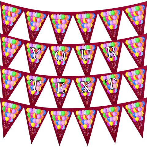 - 3 Metres with 24 Triangle Flags (20cm) with Balloons Design Burgundy Mock Suede Polyester Fabric (Optional Personalised Gift Text)