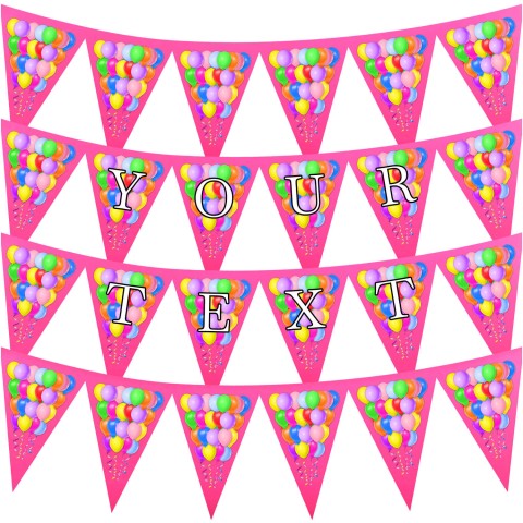 - 3 Metres with 24 Triangle Flags (20cm) with Balloons Design Fuchsia Pink Mock Suede Polyester Fabric (Optional Personalised Gift Text)