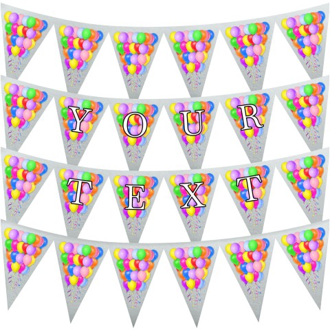- 3 Metres with 24 Triangle Flags (20cm) with Balloons Design Grey Mock Suede Polyester Fabric (Optional Personalised Gift Text)