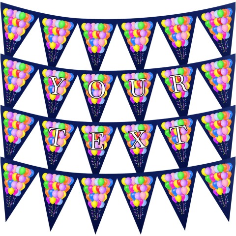 - 3 Metres with 24 Triangle Flags (20cm) with Balloons Design Navy Blue Mock Suede Polyester Fabric (Optional Personalised Gift Text)