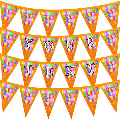 - 3 Metres with 24 Triangle Flags (20cm) with Balloons Design Orange Mock Suede Polyester Fabric (Optional Personalised Gift Text)