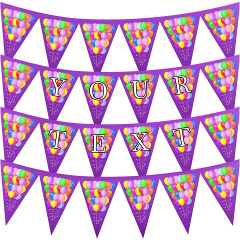 - 3 Metres with 24 Triangle Flags (20cm) with Balloons Design Purple Mock Suede Polyester Fabric (Optional Personalised Gift Text)