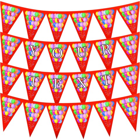 - 3 Metres with 24 Triangle Flags (20cm) with Balloons Design Red Mock Suede Polyester Fabric (Optional Personalised Gift Text)