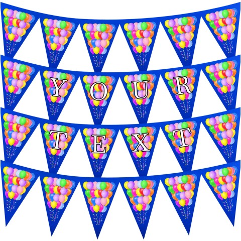 - 3 Metres with 24 Triangle Flags (20cm) with Balloons Design Royal Blue Mock Suede Polyester Fabric (Optional Personalised Gift Text)