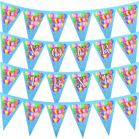 - 3 Metres with 24 Triangle Flags (20cm) with Balloons Design Sky Blue Mock Suede Polyester Fabric (Optional Personalised Gift Text)
