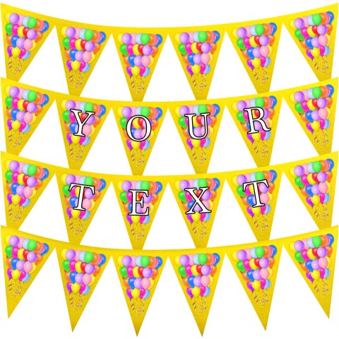 - 3 Metres with 24 Triangle Flags (20cm) with Balloons Design Yellow Mock Suede Polyester Fabric (Optional Personalised Gift Text)