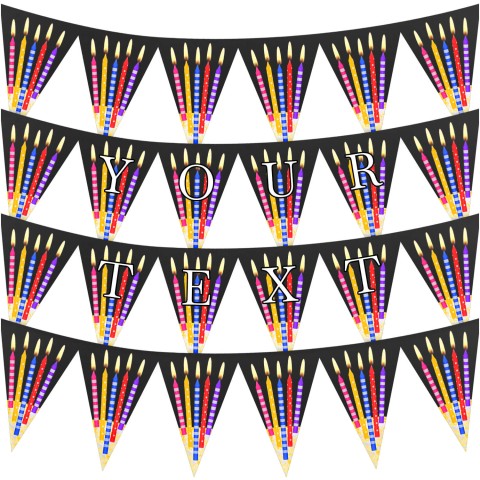 - 3 Metres with 24 Triangle Flags (20cm) with Candles Design Black Mock Suede Polyester Fabric (Optional Personalised Gift Text)