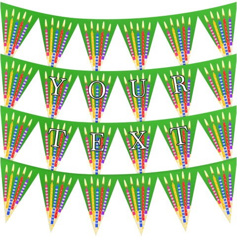 - 3 Metres with 24 Triangle Flags (20cm) with Candles Design Bright Green Mock Suede Polyester Fabric (Optional Personalised Gift Text)