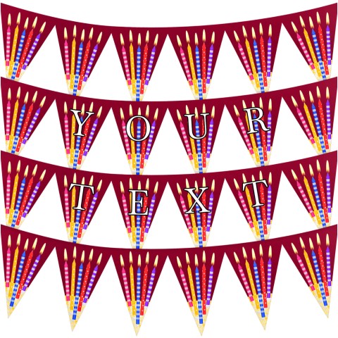 - 3 Metres with 24 Triangle Flags (20cm) with Candles Design Burgundy Mock Suede Polyester Fabric (Optional Personalised Gift Text)