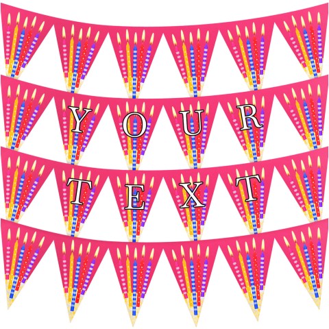 - 3 Metres with 24 Triangle Flags (20cm) with Candles Design Fuchsia Pink Mock Suede Polyester Fabric (Optional Personalised Gift Text)