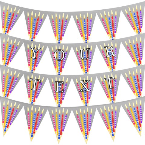 - 3 Metres with 24 Triangle Flags (20cm) with Candles Design Grey Mock Suede Polyester Fabric (Optional Personalised Gift Text)