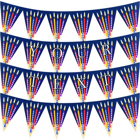 - 3 Metres with 24 Triangle Flags (20cm) with Candles Design Navy Blue Mock Suede Polyester Fabric (Optional Personalised Gift Text)