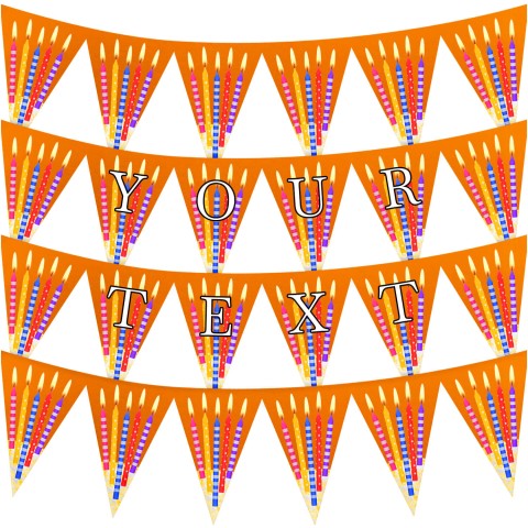 - 3 Metres with 24 Triangle Flags (20cm) with Candles Design Orange Mock Suede Polyester Fabric (Optional Personalised Gift Text)