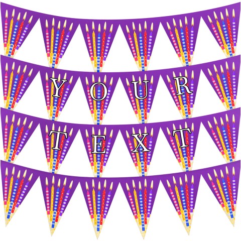- 3 Metres with 24 Triangle Flags (20cm) with Candles Design Purple Mock Suede Polyester Fabric (Optional Personalised Gift Text)
