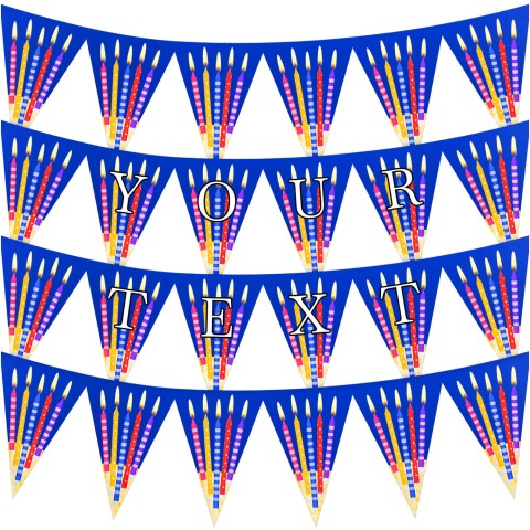 - 3 Metres with 24 Triangle Flags (20cm) with Candles Design Royal Blue Mock Suede Polyester Fabric (Optional Personalised Gift Text)