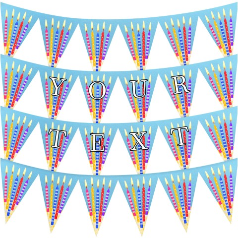 - 3 Metres with 24 Triangle Flags (20cm) with Candles Design Sky Blue Mock Suede Polyester Fabric (Optional Personalised Gift Text)