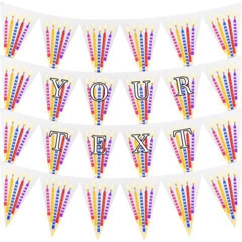 - 3 Metres with 24 Triangle Flags (20cm) with Candles Design White Mock Suede Polyester Fabric (Optional Personalised Gift Text)