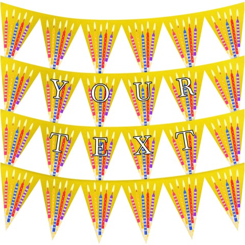 - 3 Metres with 24 Triangle Flags (20cm) with Candles Design Yellow Mock Suede Polyester Fabric (Optional Personalised Gift Text)