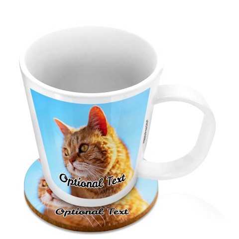 (11oz White) with 1 Photo Printed Front & Back (Optional Personalised Gift Text) with 1 matching Circular Coaster