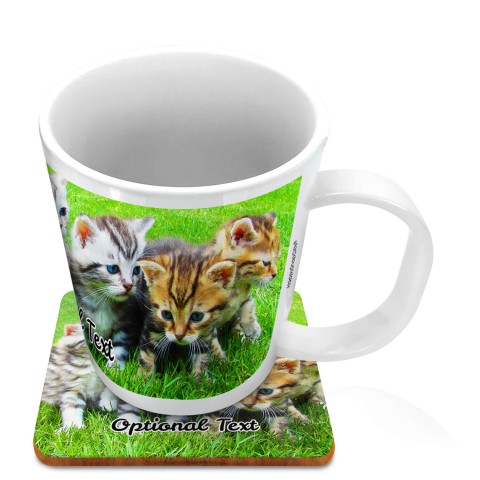 (11oz White) with 1 Wrapped Around Image (Optional Personalised Gift Text) with 1 matching Square Coaster
