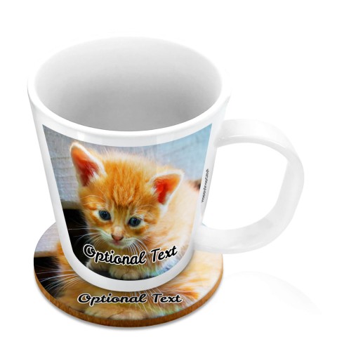 (11oz White) with 2 Photos Printed Front & Back (Optional Personalised Gift Text) with 1 matching Circular Coaster