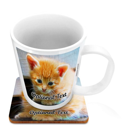 (11oz White) with 2 Photos Printed Front & Back (Optional Personalised Gift Text) with 1 matching Square Coaster