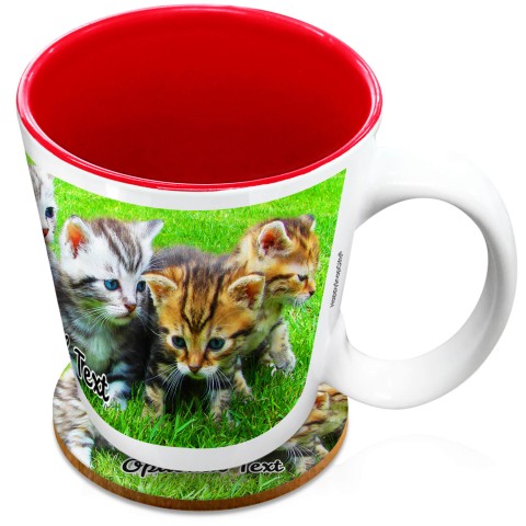 (XL 15oz Red) with 1 Wrapped Around Image (Optional Personalised Gift Text) with 1 matching Circular Coaster