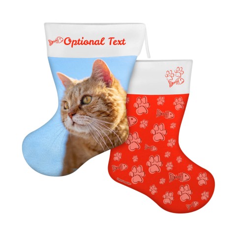 (25cm) Cat Paws & Fish Theme Red Soft Velvet Polyester Fabric (Optional Personalised Gift Text)