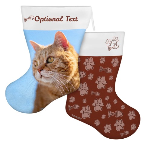 (45cm) Cat Paws & Fish Theme Brown Soft Velvet Polyester Fabric (Optional Personalised Gift Text)