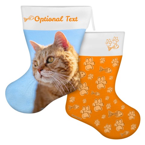 (45cm) Cat Paws & Fish Theme Orange Soft Velvet Polyester Fabric (Optional Personalised Gift Text)