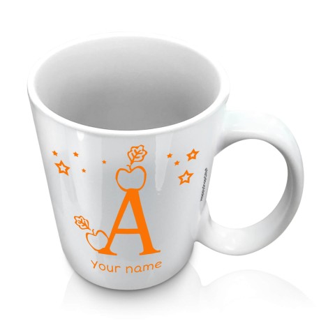 (10oz White) with Alphabet Theme Orange (Optional Personalised Gift Text)