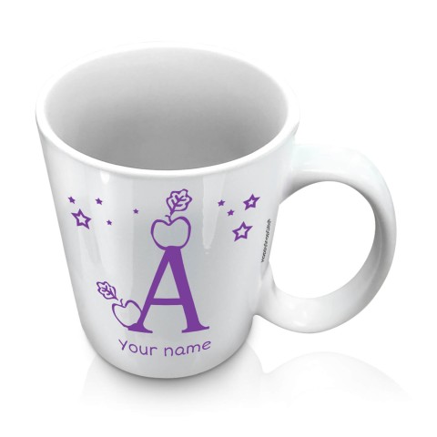 (10oz White) with Alphabet Theme Purple (Optional Personalised Gift Text)