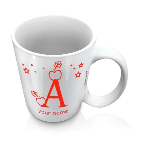 (10oz White) with Alphabet Theme Red (Optional Personalised Gift Text)